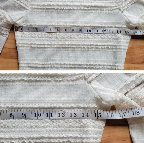 Melanie Lyne White Puffed Sleeve Lace  Long Sleeved Top - Picture 13 of 13